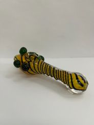 Tobacco Spoon Glass Smoking Pipe - Yellow with Blue Stripes