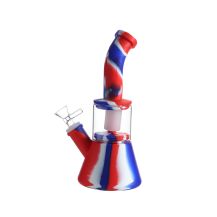 Silicone Water Pipe 24cm. Mix Color with Clear Glass Mid Section. Large Size