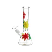 Glass Water Pipe 26cm, Clear Glass with Autumn  Leaf Design, Large Size