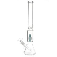 Glass Water Pipe 40cm, Clear Glass with Blue and Green Percolator Design, Extra Large Size