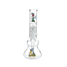 Glass Water Pipe 24cm, Blue Alien, Rick and Morty Design, with Percolator, Medium Size