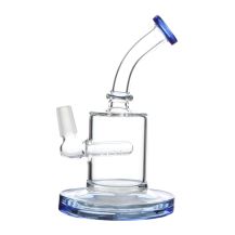 Glass Water Pipe 15cm, Clear Glass with Blue and Green Rim Design, Small Size