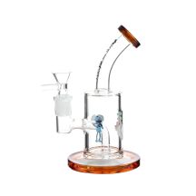 Glass Water Pipe 18cm, Rick and Morty Clear Glass with Blue, Brown, Green Rim Design, Small Size
